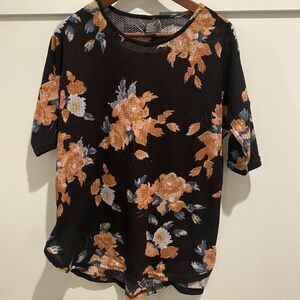 Waffle Knit Bloomcore Tunic Women Medium Black Rounded Hem Super Soft 3/4 Sleeve